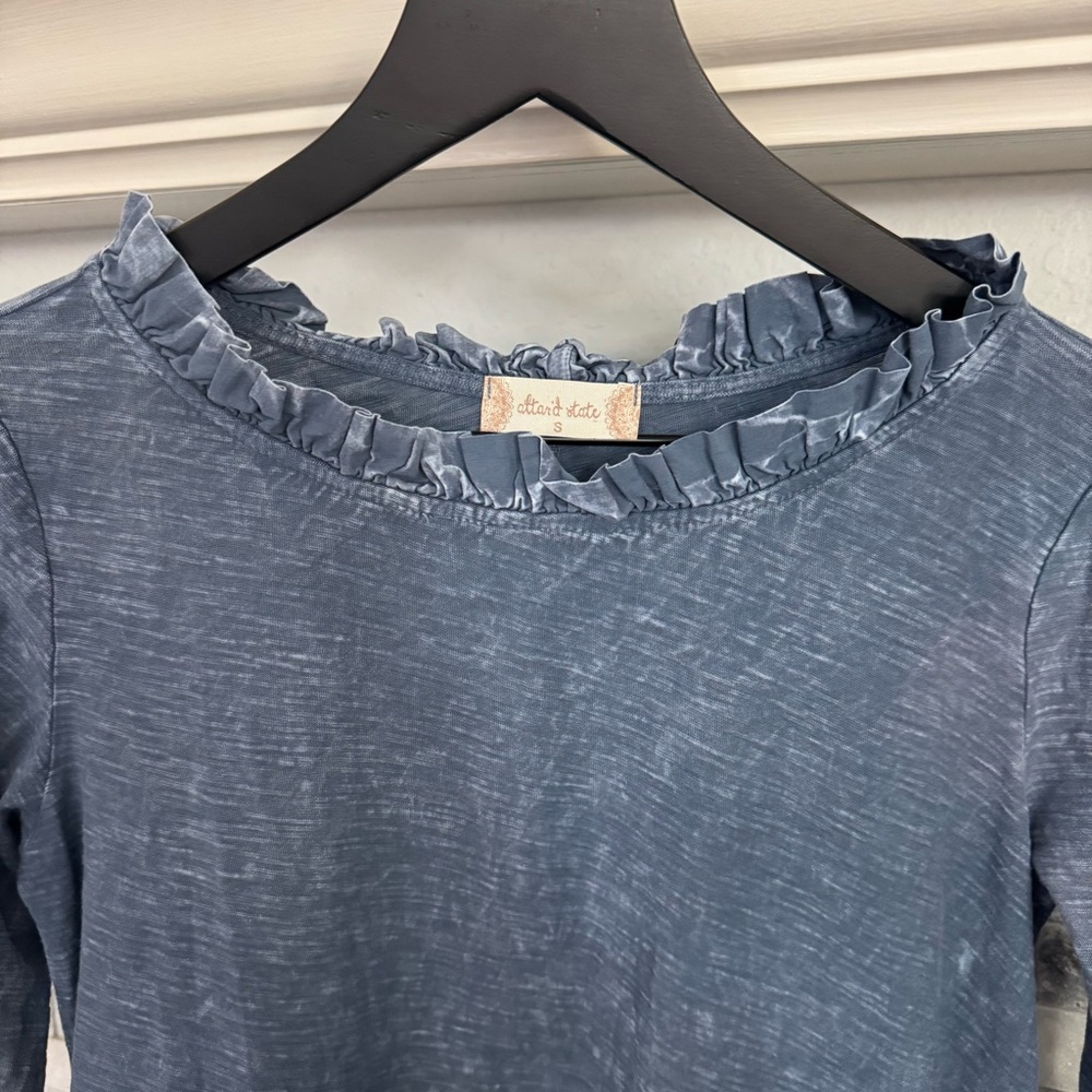 Altar'd State Indigo Ruffle Sleeve Blouse - Picture 4 of 7